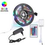 Fita LED multicor 5m e 3m (RGB) com autocolantes, kit completo