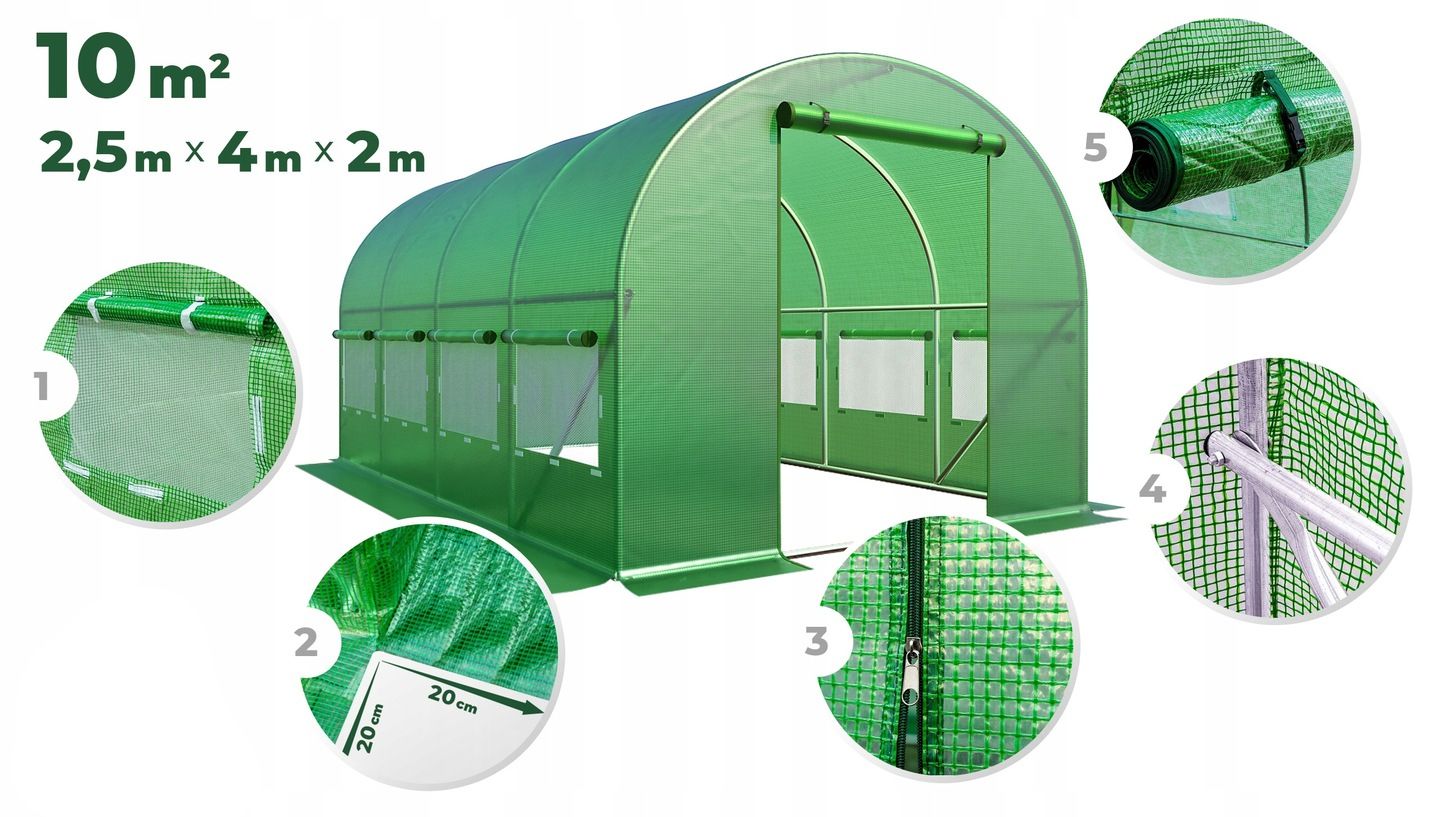 Duży TUNEL FOLIOWY ogrodowy szklarnia 4x2,5m 10m2