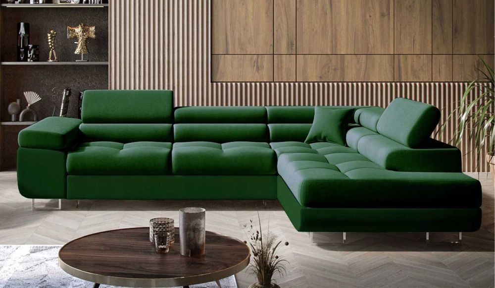 Rozkładany Narożnik MALMO L duży kanapa sofa REGULOWANE ZAGŁÓWKI łóżko