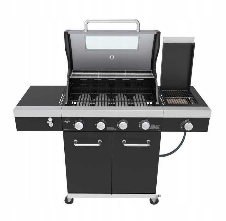 SOLIDNY Grill Gazowy 4+1 Żeliwny Ruszt + LED + POKROWIEC+ SZYBA 42KG %