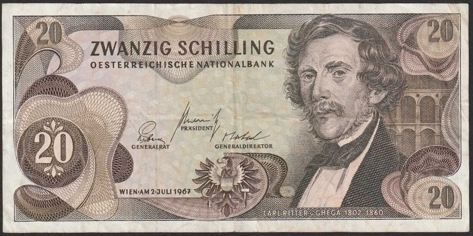 AUSTRIA 20 schilling 1967 - Carl Ritter von Ghega - 279 W