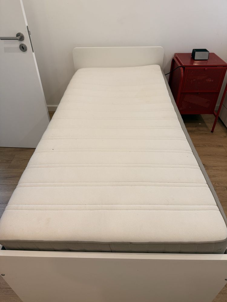 SLÄKT Estr cama c/cama-gavet+arrumação, branco, 90x200 cm