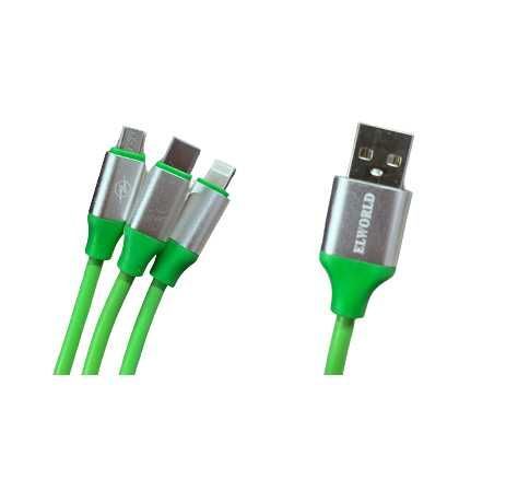 Kabel silikonowy 3w1 USB - USB-C, Apple lightning, Micro USB 1m 20szt