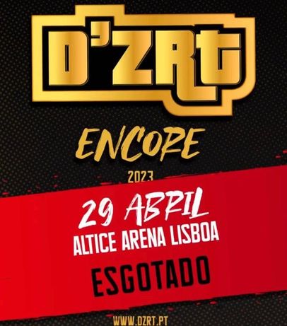 3 Bilhetes DZR'T Altice Lisboa 29 Abril sentados