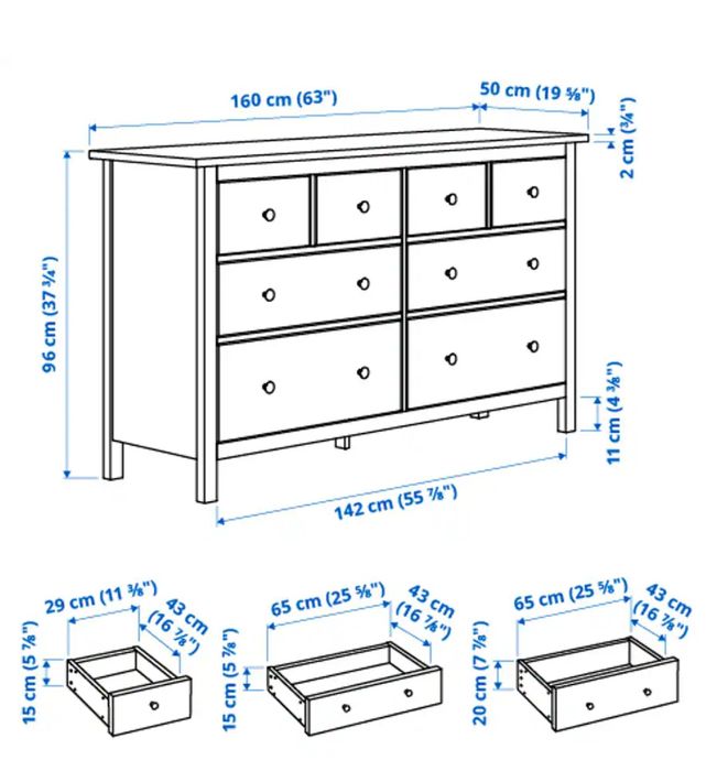 HEMNES Cómoda c/8 gavetas, velatura branca, 160x96 cm