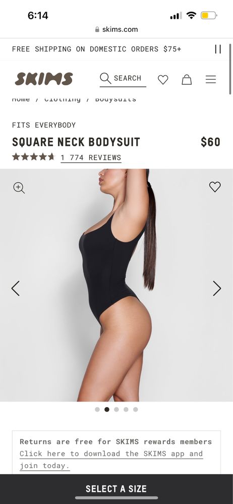 Боді Skims XS S SQUARE NECK BODYSUIT оригінал скімс