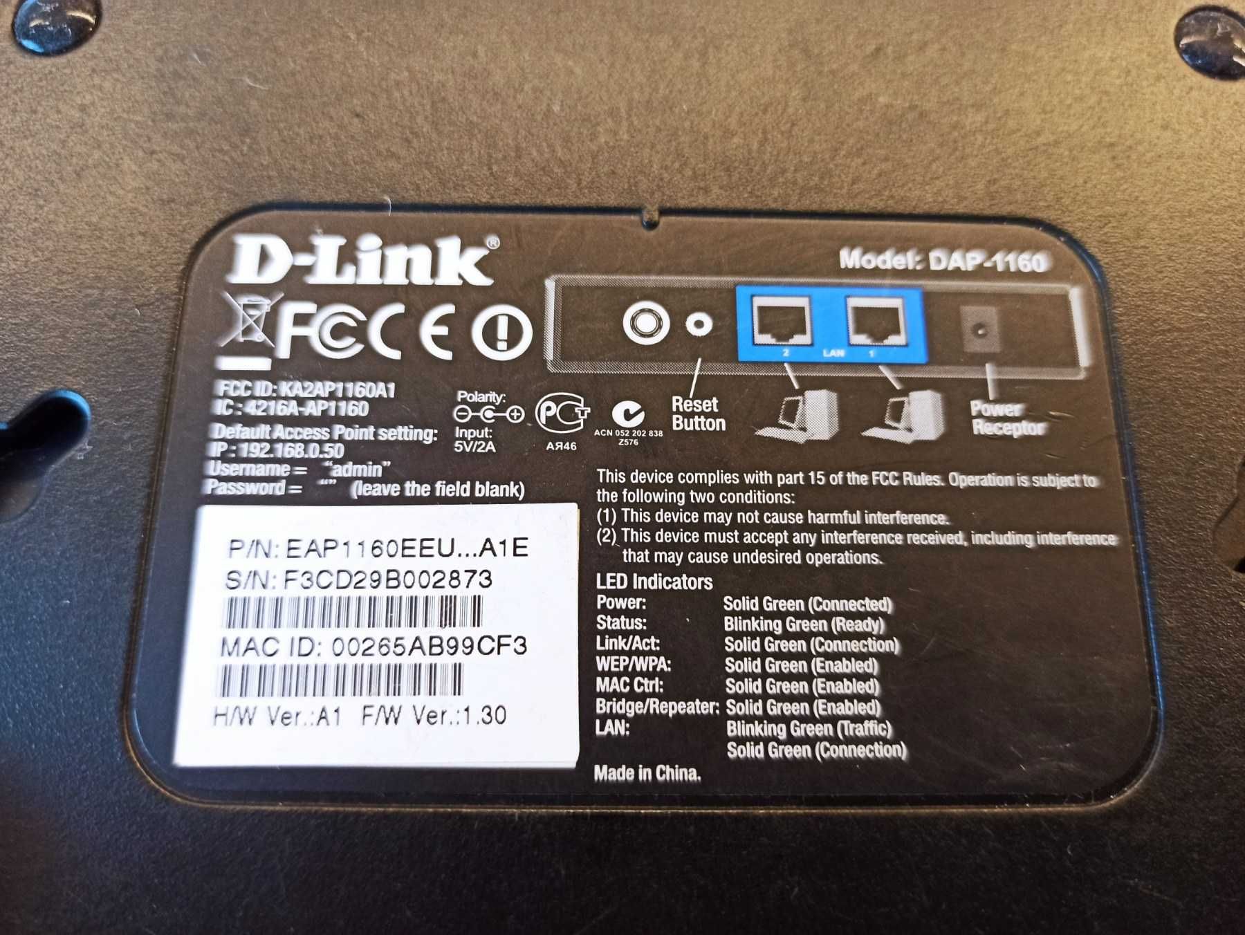 Wi-Fi 802.11 b / g точка доступа D-Link DAP-1160