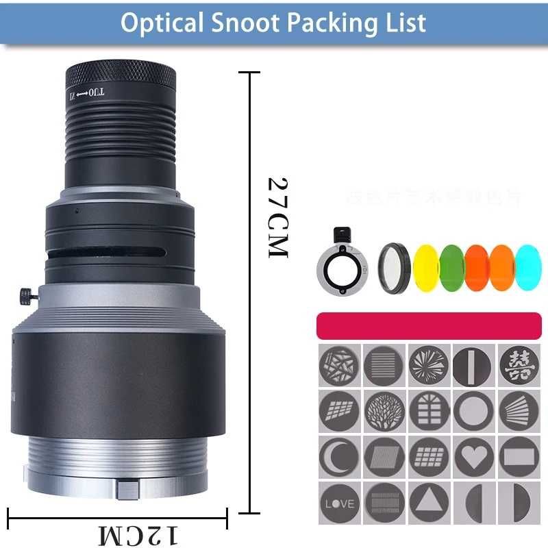 Snoot cónico com montagem Bowens com diversos efeitos e modelagens