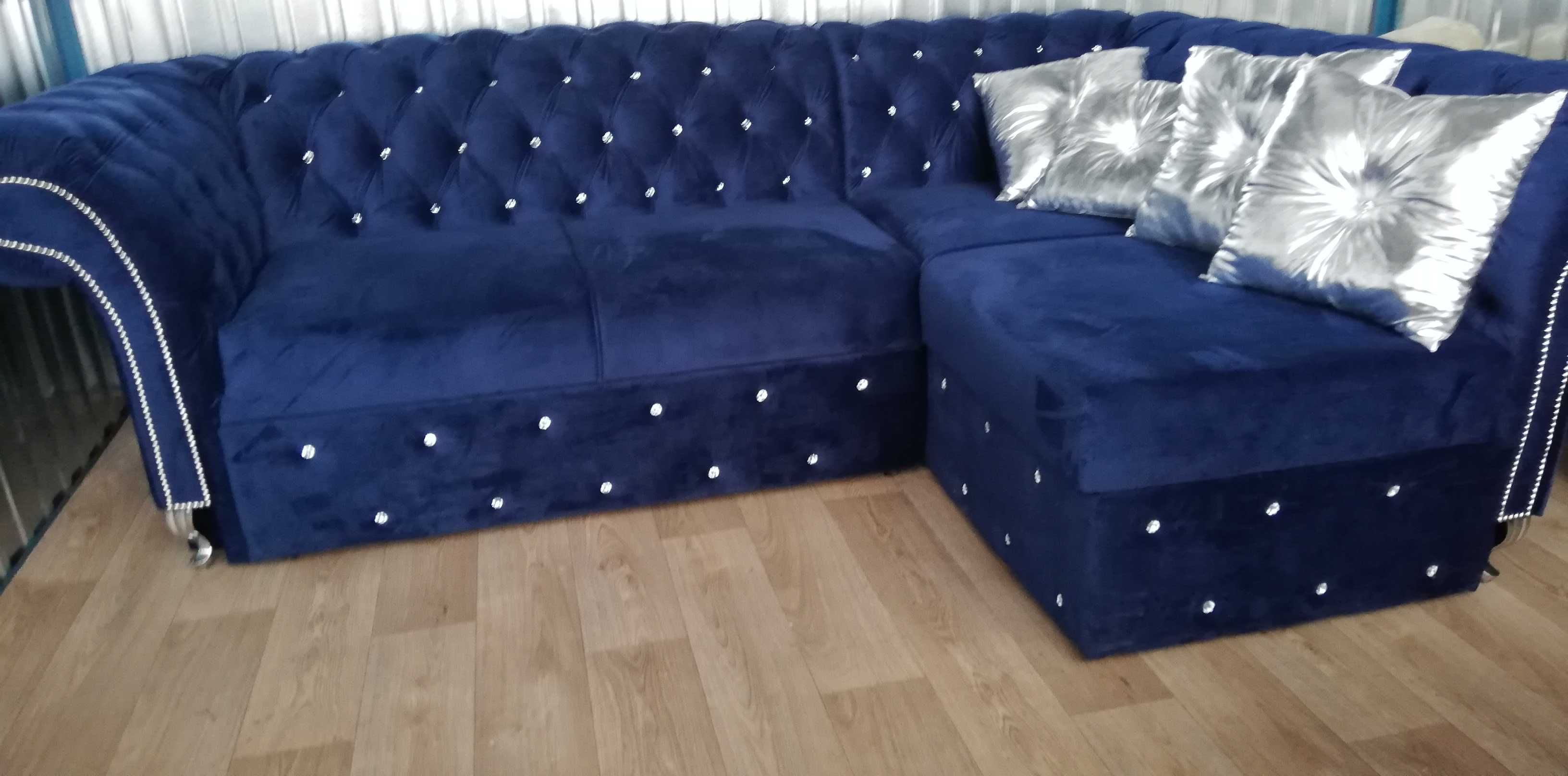 Narożnik chesterfield kołatki glamour f spania głęboki pik