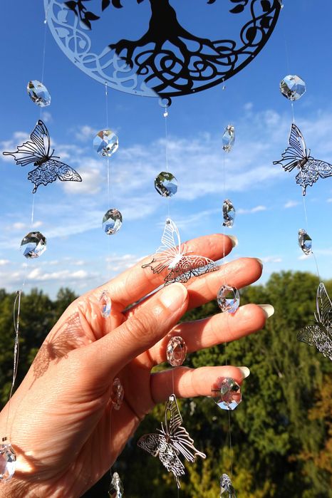 Łapacz Snów Słońca DRZEWKO SZCZĘŚCIA ZAWIESZKA z Motylami Bezbarwna