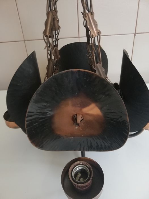 Starocie-UNIKAT-DUZY-62cm-METALOWY-babciny żyrandol-SPRAWNY-