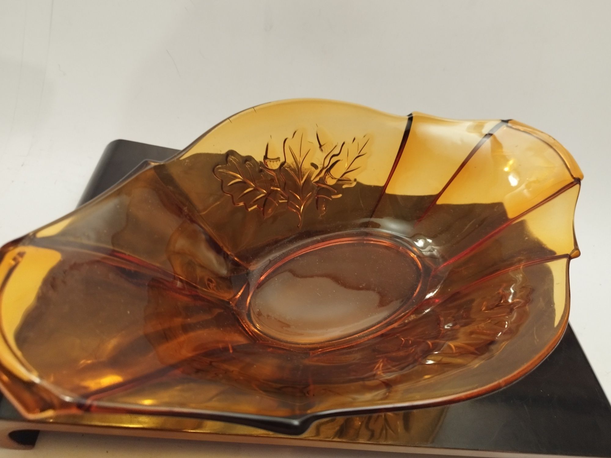 Bursztynowa żardiniera miodowa kolorowe szkło prl vintage retro prl
