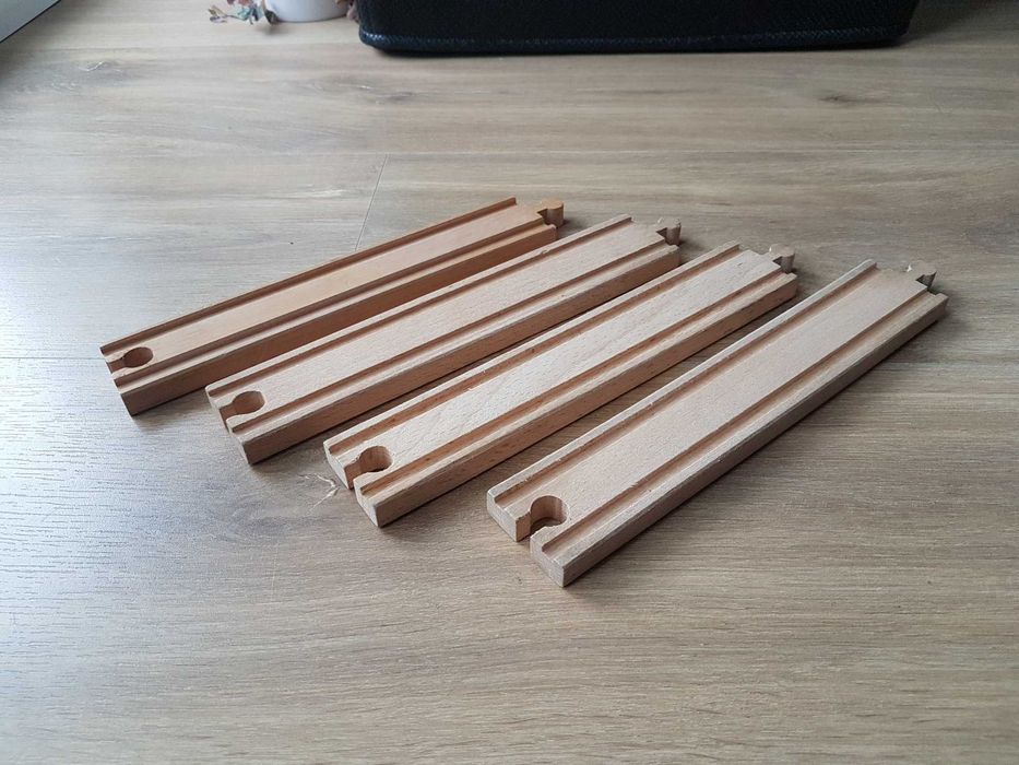 Drewniany prosty tor kolejkowy długi 21/22cm BRIO Ikea Bigjigs x 4szt.
