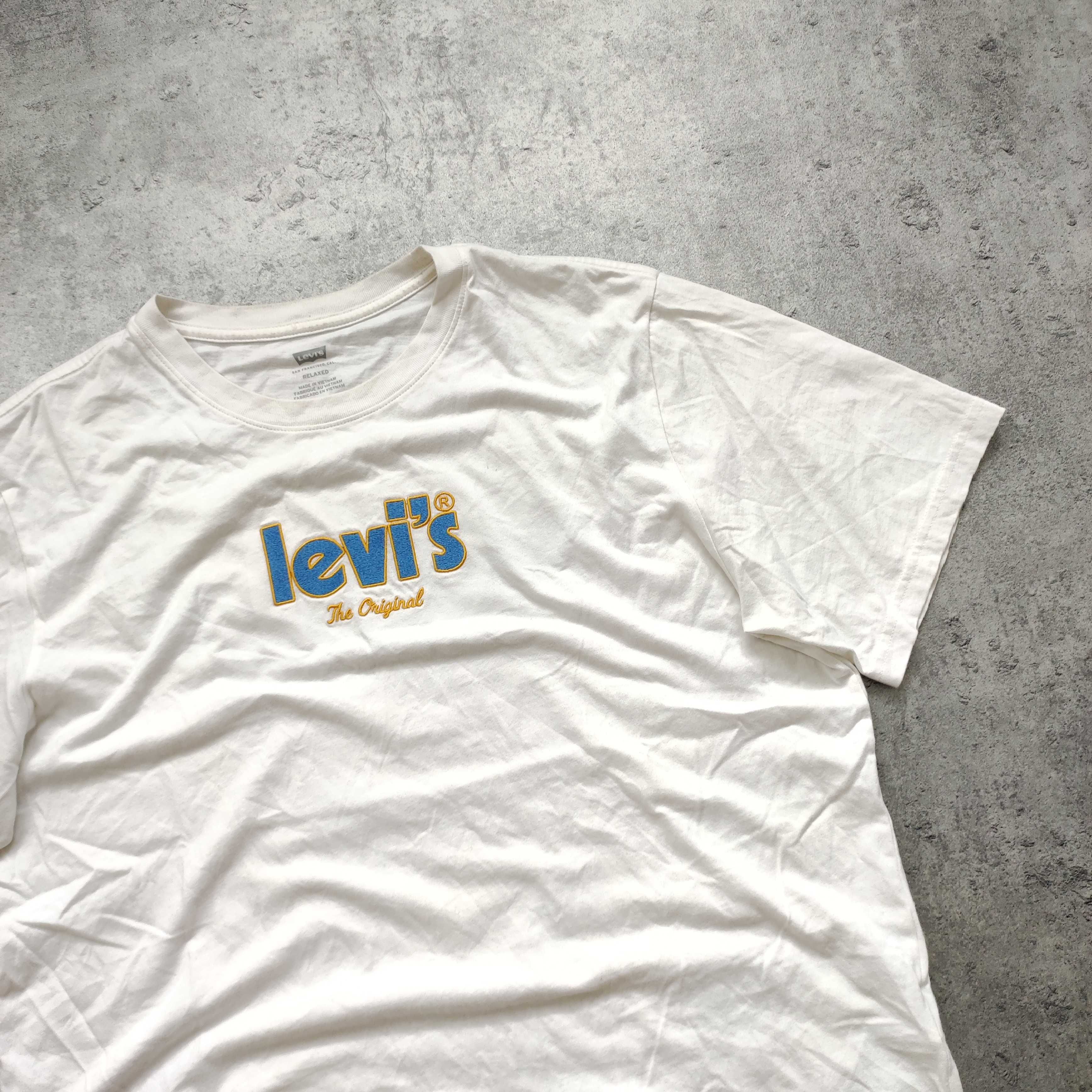 MĘSKA Bawełna PREMIUM Koszulka Biała Levis Haft Logo Elegancka Casual