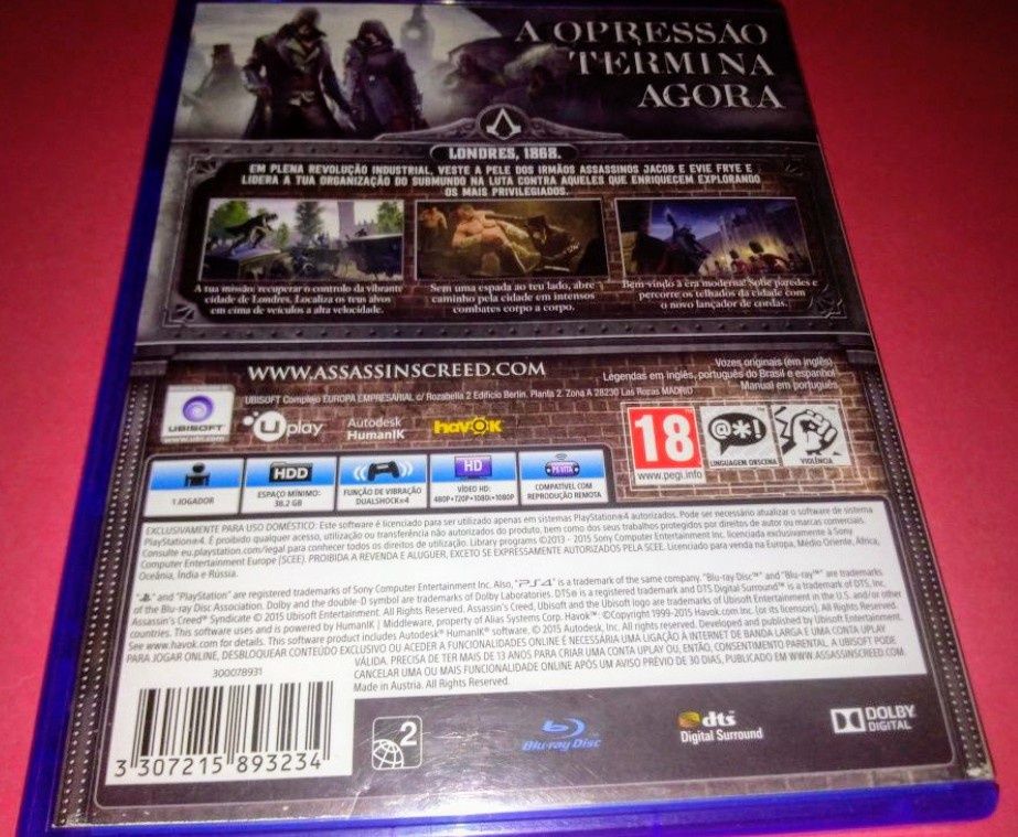 Jogo Assassin's Creed Syndicate PS4 de 2015
Bom estado de conservação