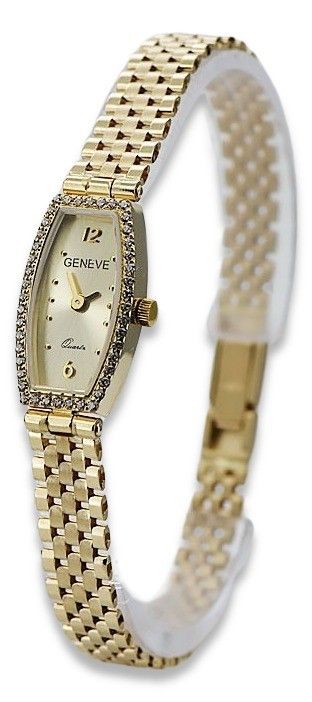 Prześliczny 14K 585 złoty damski zegarek Geneve lw100y 14k żółte złoto