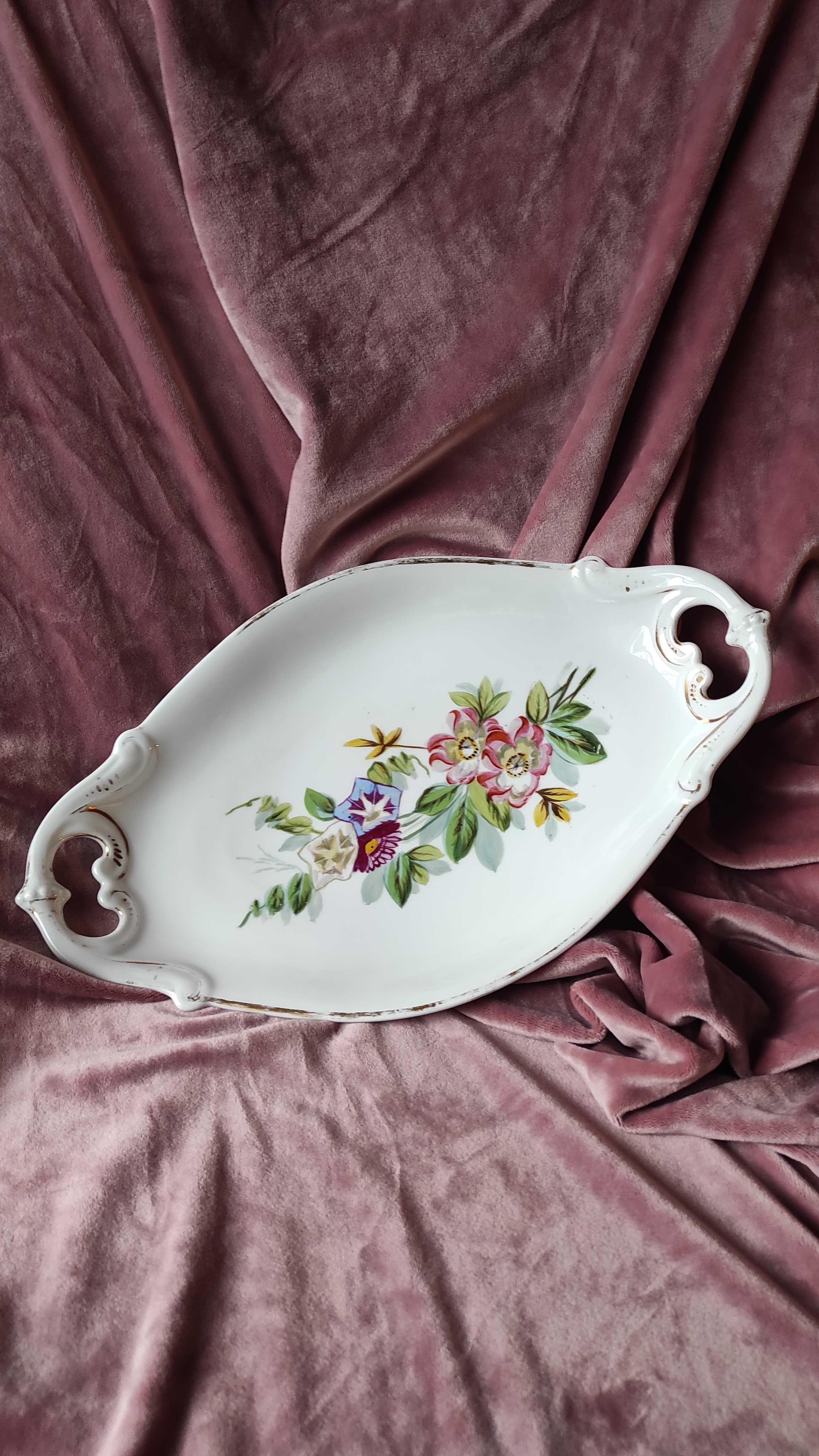 Antyk Biedermeier.Duża niepowtarzalna ręcznie malowana patera porcelan