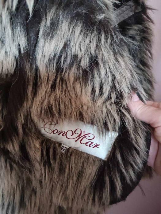 Płaszcz futro futerko ecru brązowe vintage retro boho L 40