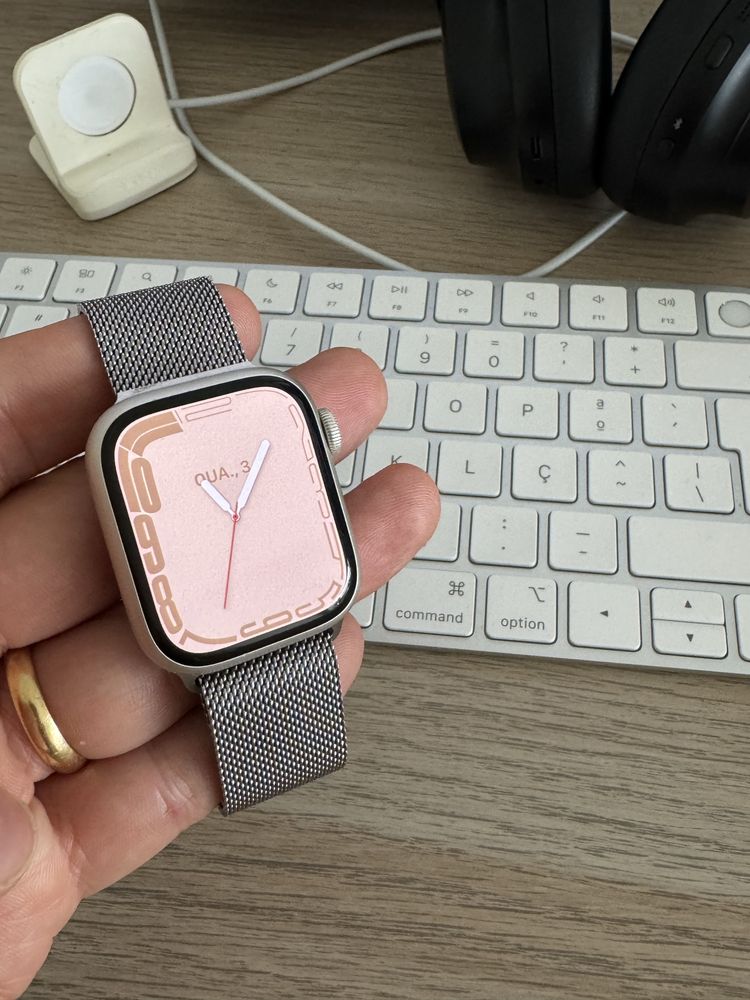 Apple Watch Serie 7 Starlight 38mm bracelete milanese com LTE
