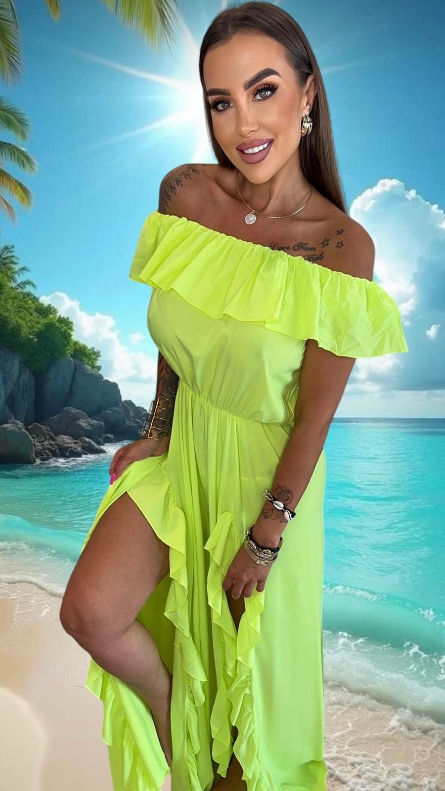 Piękna sukienka maxi Hiszpanka neon kolory Lola bianka