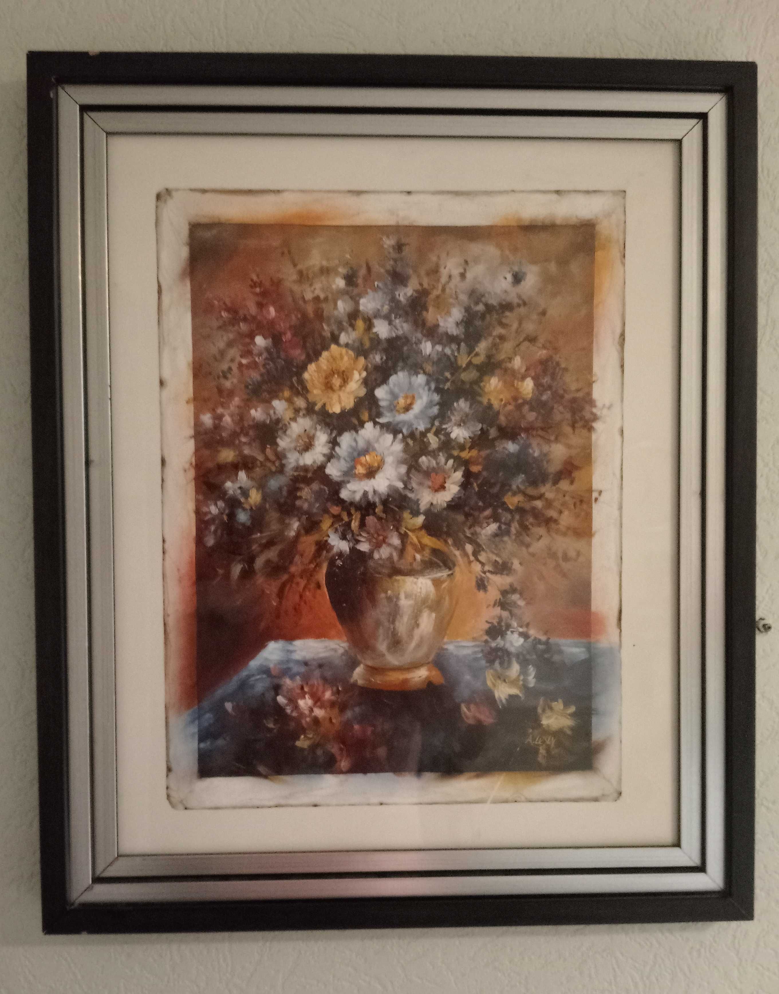 Duży obraz pod szkłem rama drewno. 50x40 cm