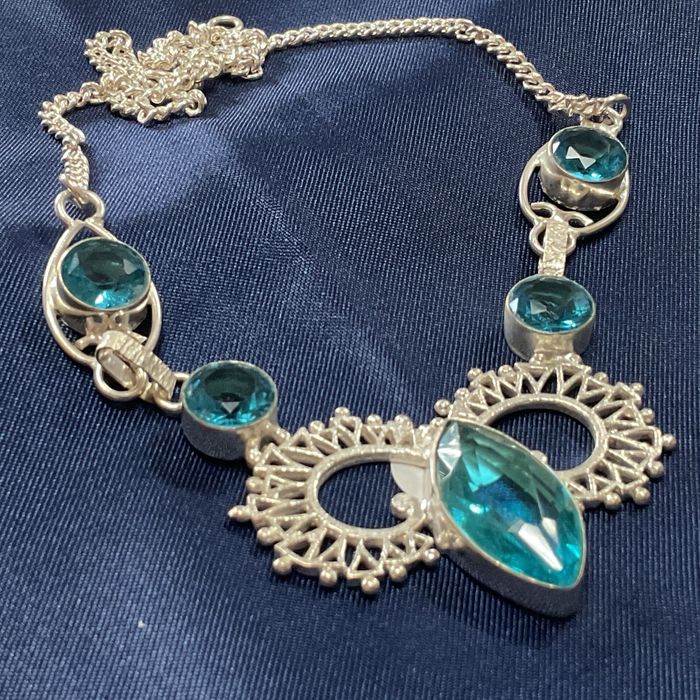 Colar prata 925 blue stone 40 cm