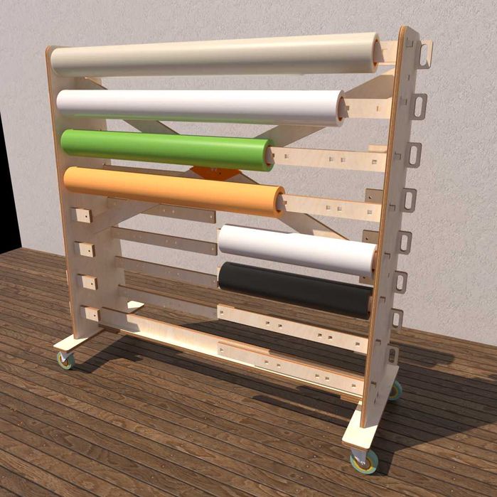 Rack móvel para rolos de vinil para 16 rolos 60 a 137 cm