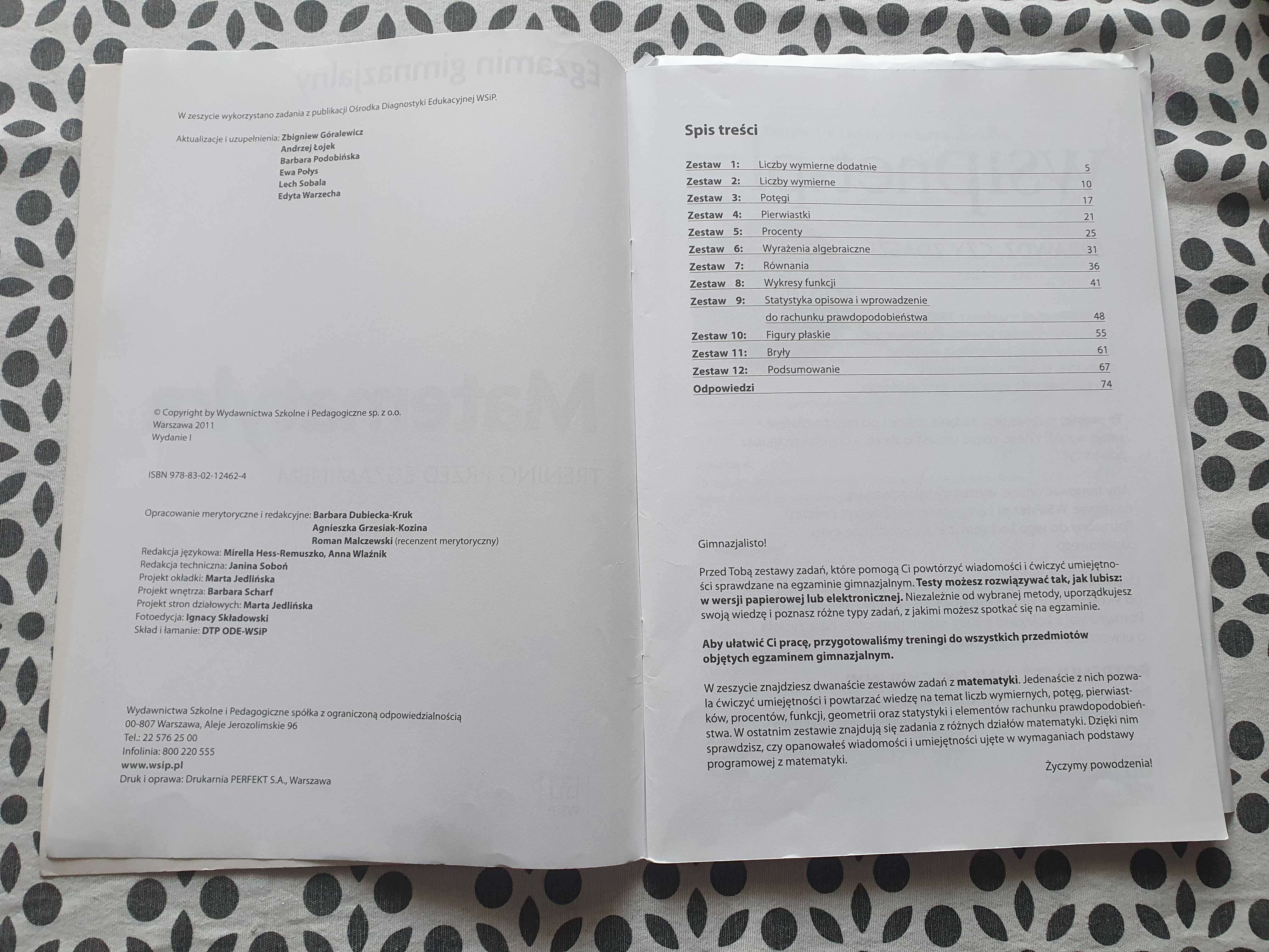 Testy: Matematyka, Trening przed egzaminem, WSiP 2011 (M7)