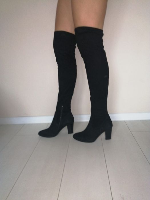 kozaki skórzane/zamszowe czarne