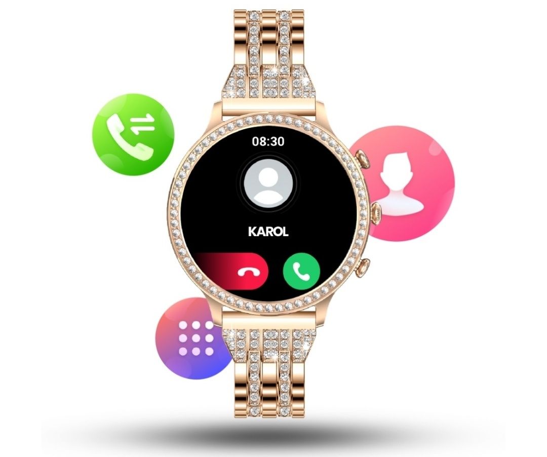 Nowy! Smartwatch Zegarek DAMSKI złoty Bransoletka YES Manta DIAMOND LU
