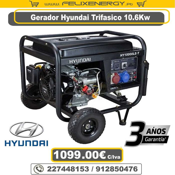 Gerador Trifásico + Monofásico Hyundai 10.6KW HY10100LEK-T