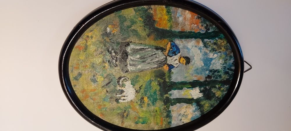 Stary obrazek Ręcznie malowany w drewniane ramce