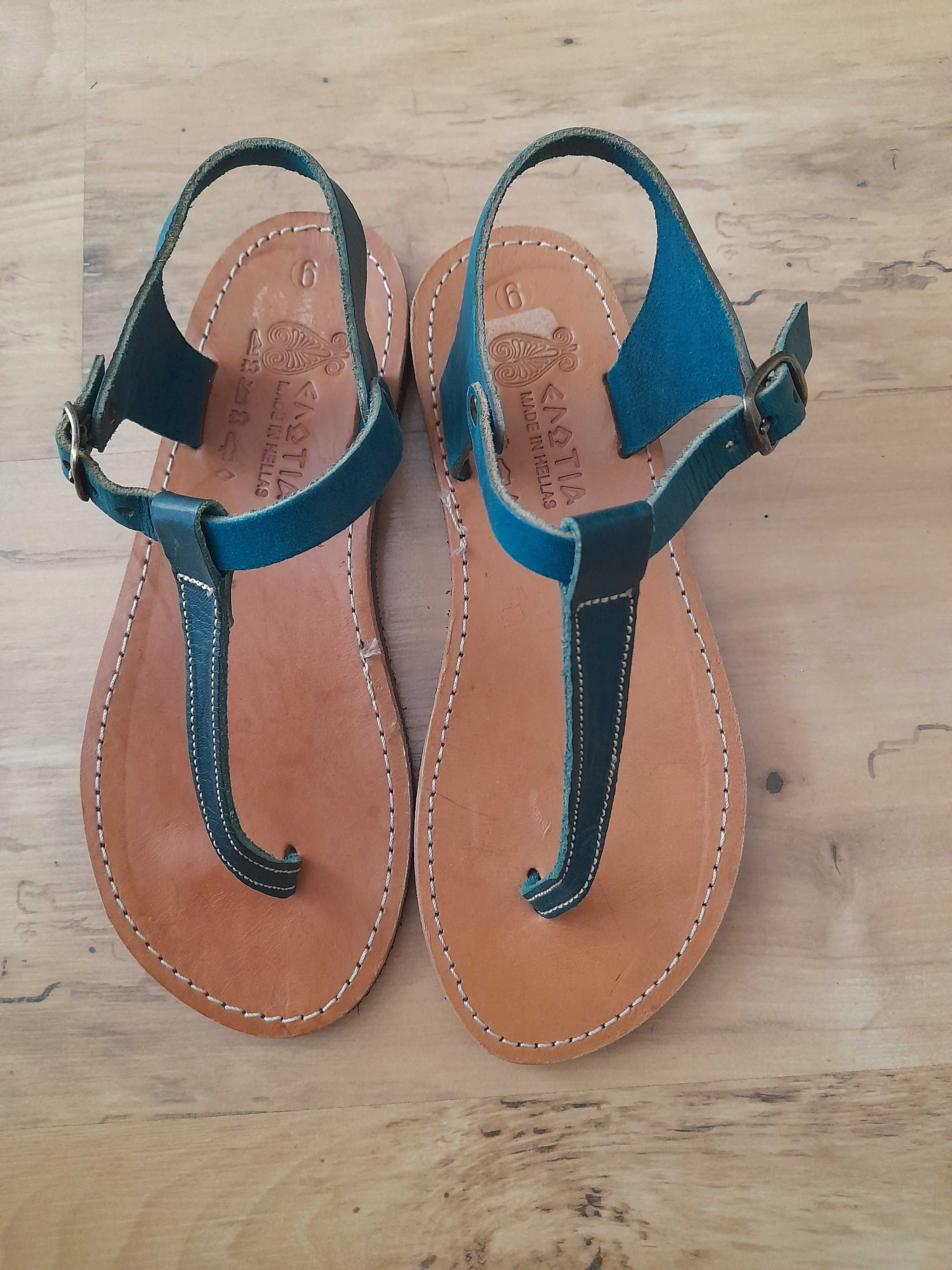 Nowe  skórzane sandały typu japonki wkł.23 cm