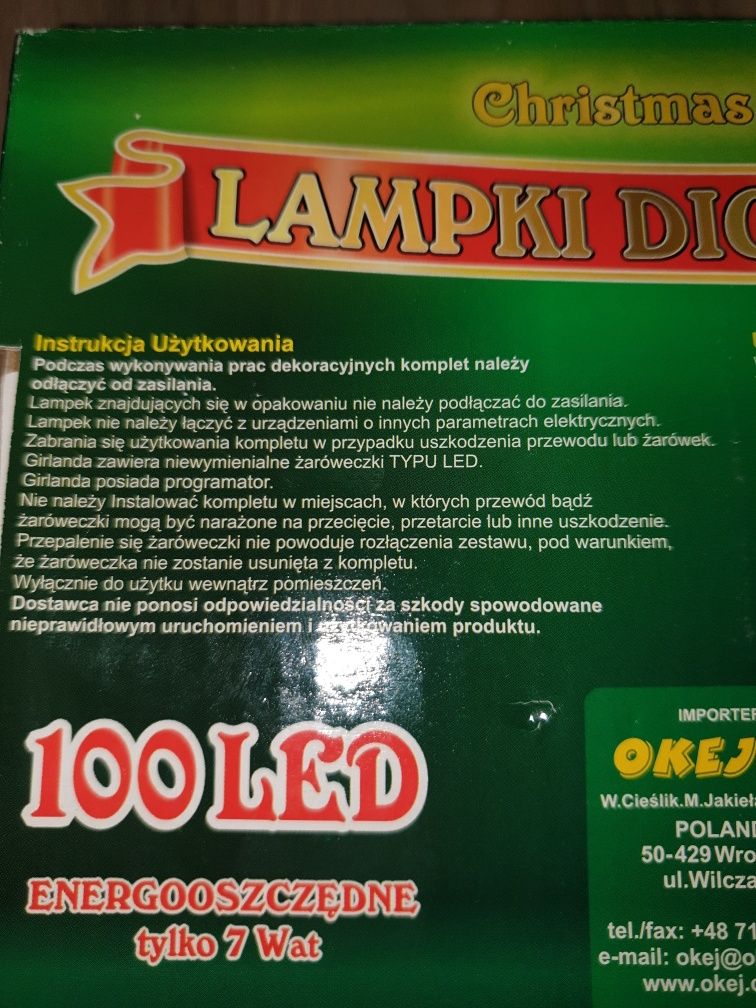 Lampki diody LED świateczne 7,2W, nowe, programem 8 funkcyjnym.