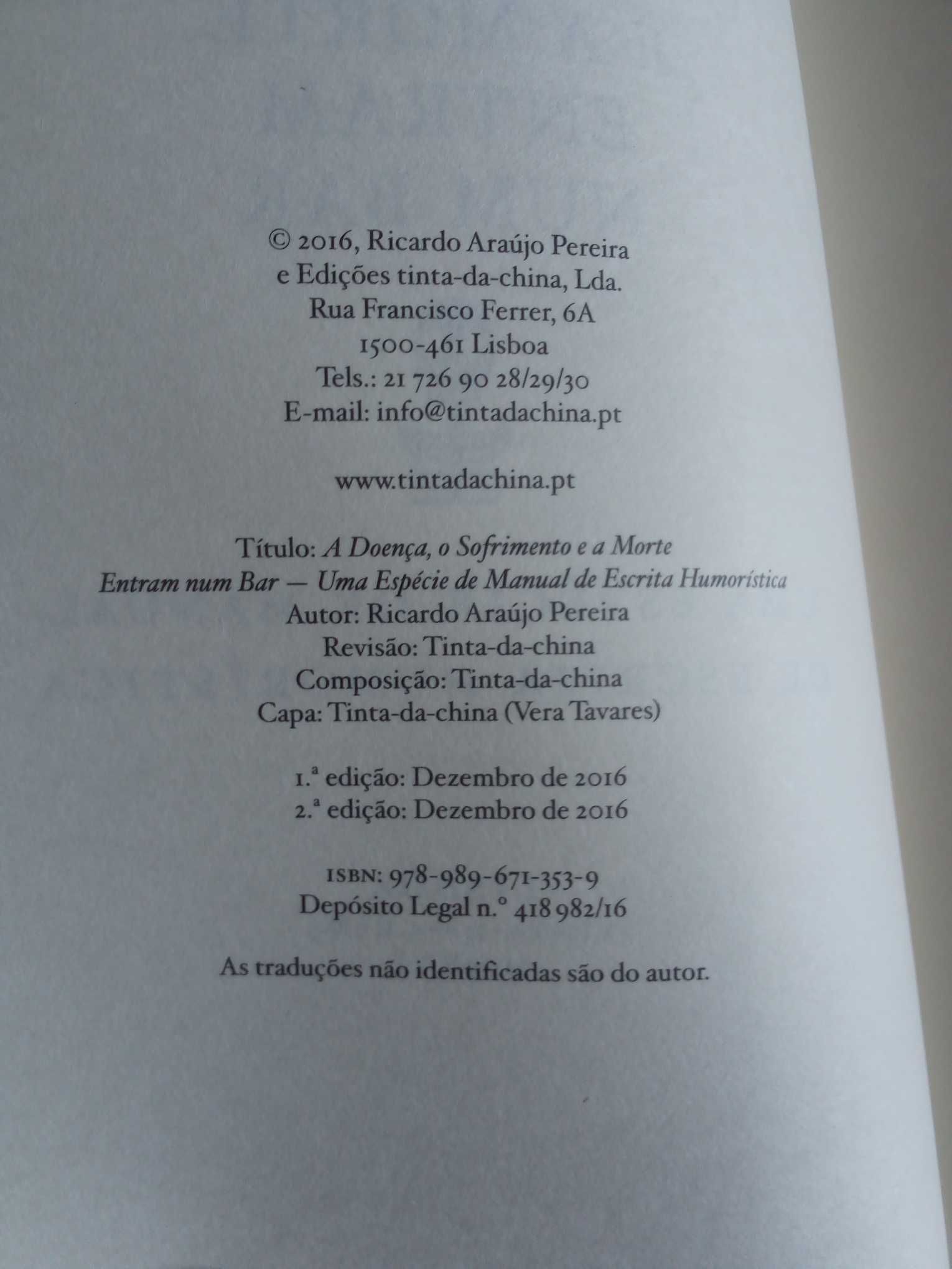 Livro  "A doença, o sofrimento e a morte entram num bar", de Ricardo