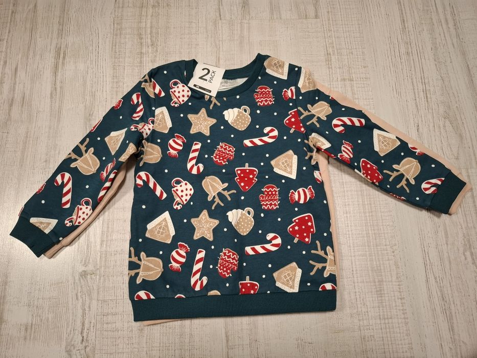 Dwie nowe bluzy 98 świąteczne bluzki longleeve sweatshirt Mikołaj