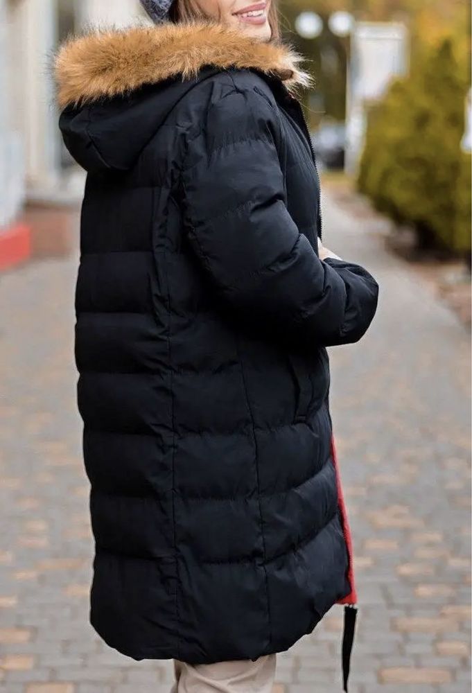 Куртка парку жіноча двостороння зимова чорно-червона