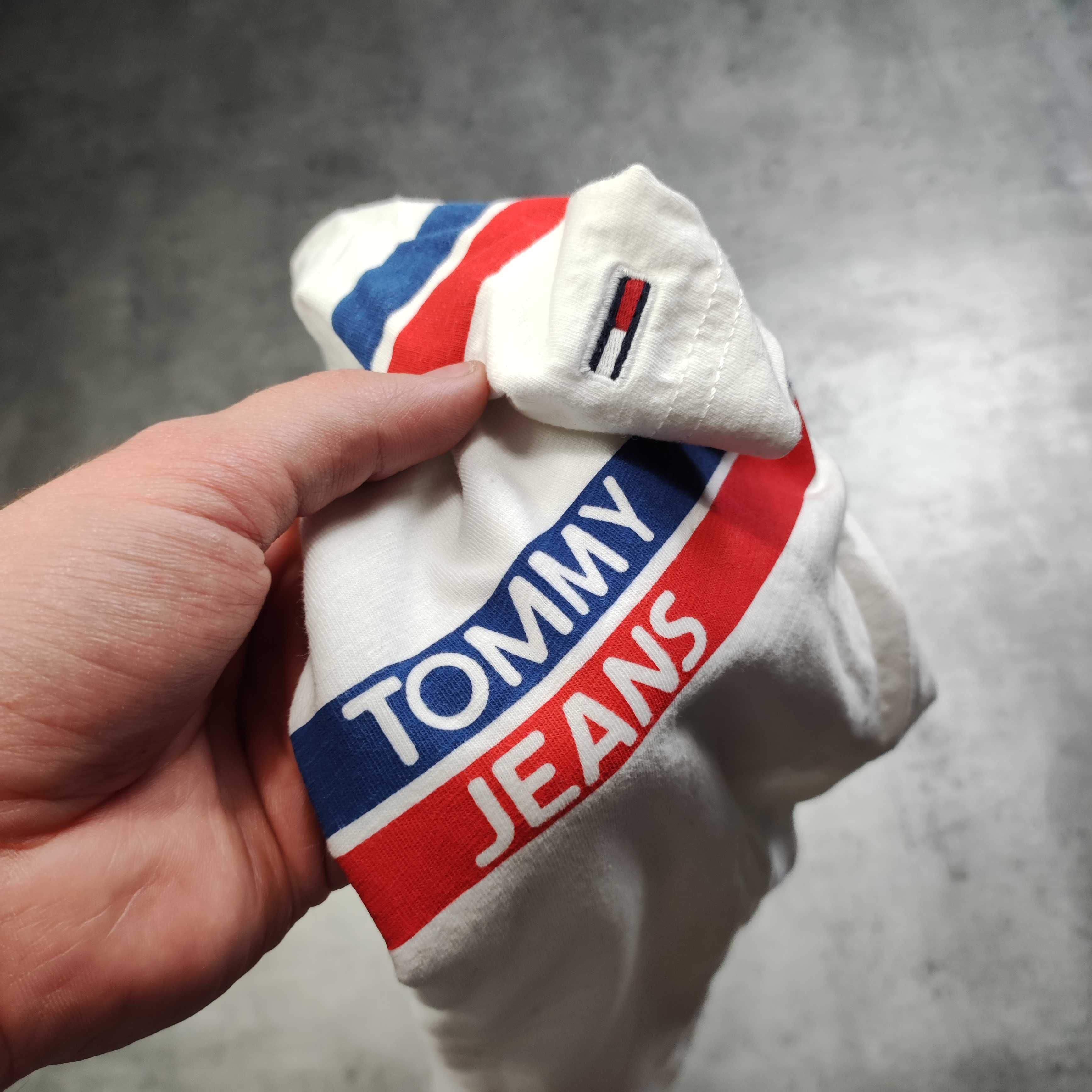 MĘSKA Koszulka Bawełna Biała Duże Logo Elegancka Tommy Hilfiger TH