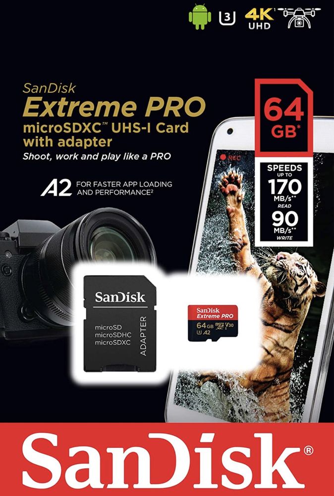 Cartão de memória MicroSD SanDisk Extreme Pro - 32/64/128/256GB (NOVO)