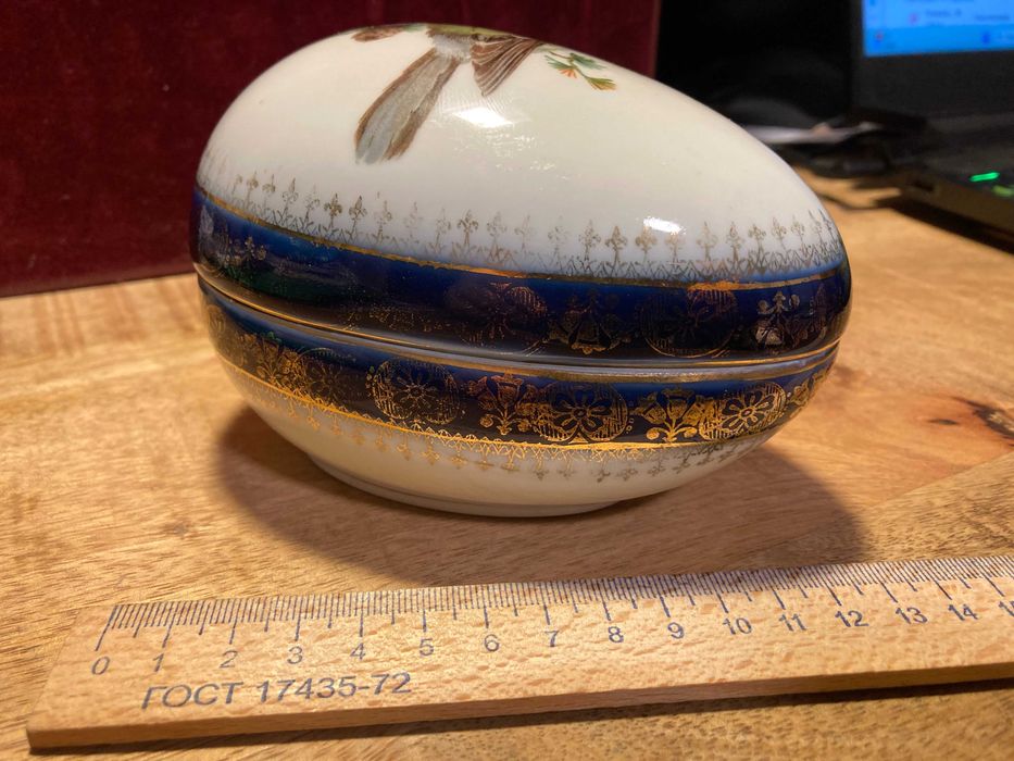 Шкатулка фарфоровая Яйцо с синицей Кобальт Скринька Яйко  Rosenthal
