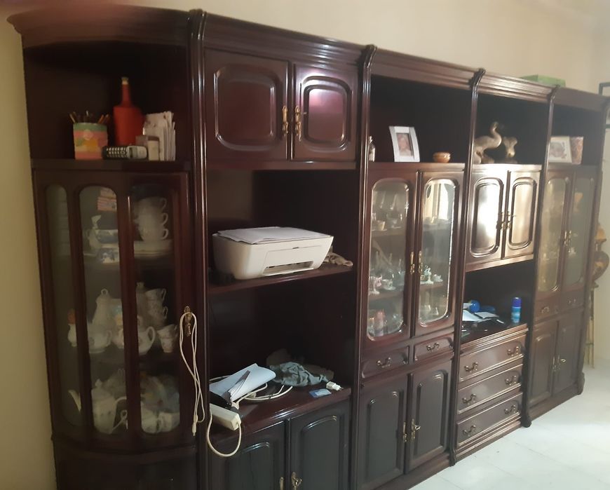 Móvel de Sala em Madeira com Vitrinas e Arrumação