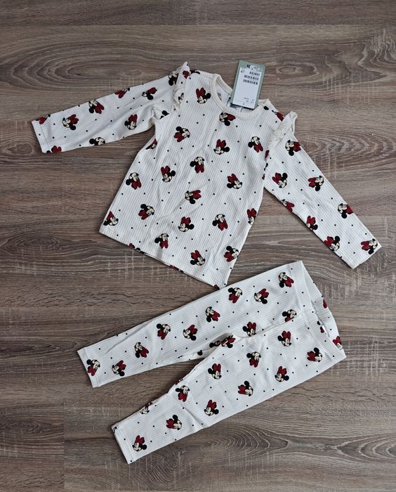 Komplet H&M 92 prążkowany piżamka piżama myszka Minnie