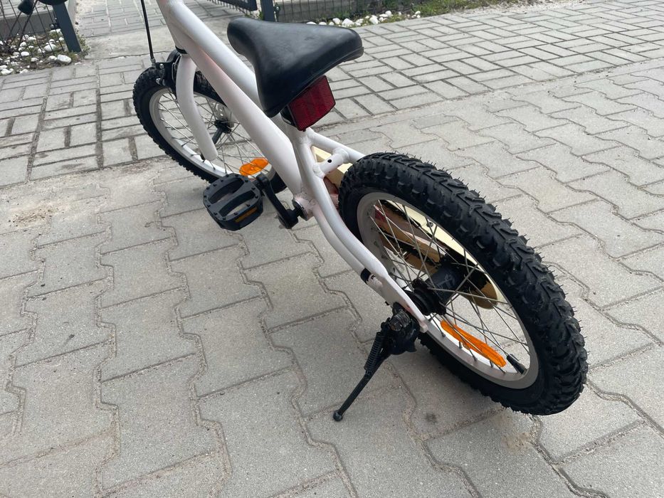 Różowo-biały rower 16'' + kółka wspomagające + nóżka, M-Bike Kid 16''