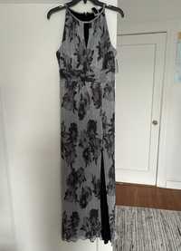 Sukienka srebrna w czarne kwiaty R&M Richards