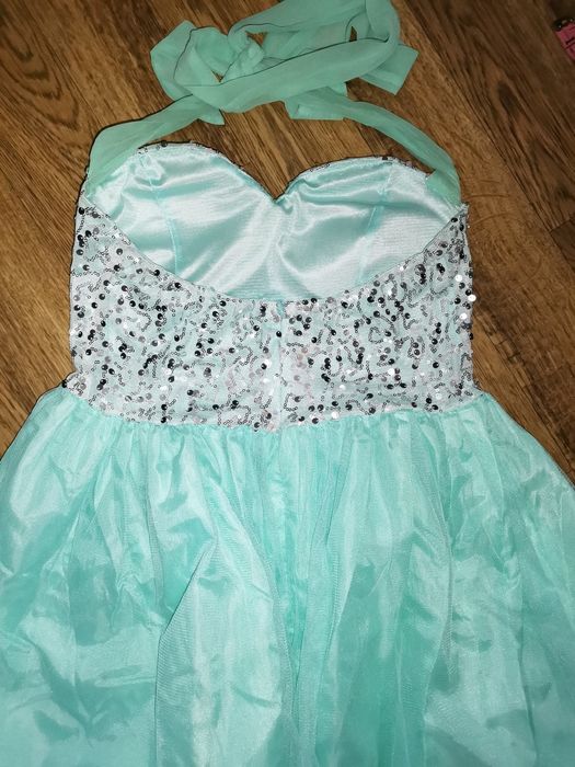 Suknia srebrno miętowa M/L na wesele