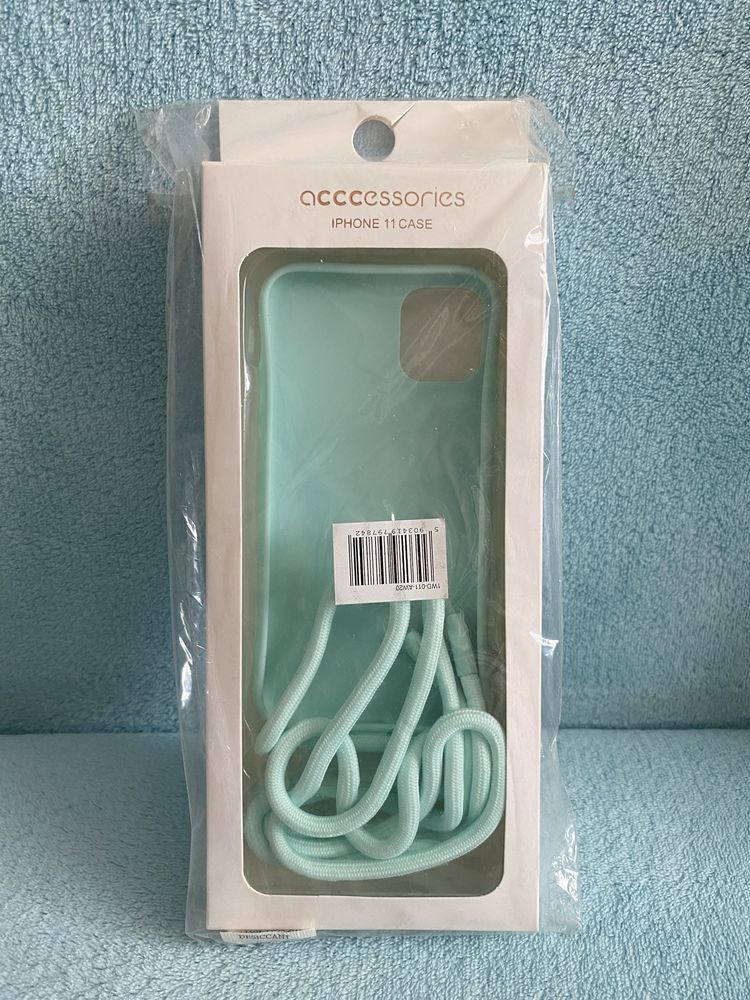 Miętowy turkusowy case iphone 11 etui z zawieszką na sznurku na ramię