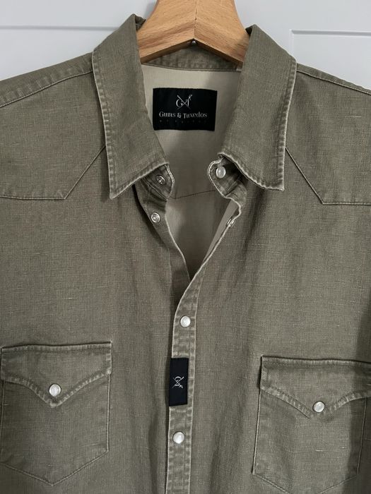 Koszula męska Guns & Tuxedos by Czapul oliwkowa projektant slim fit