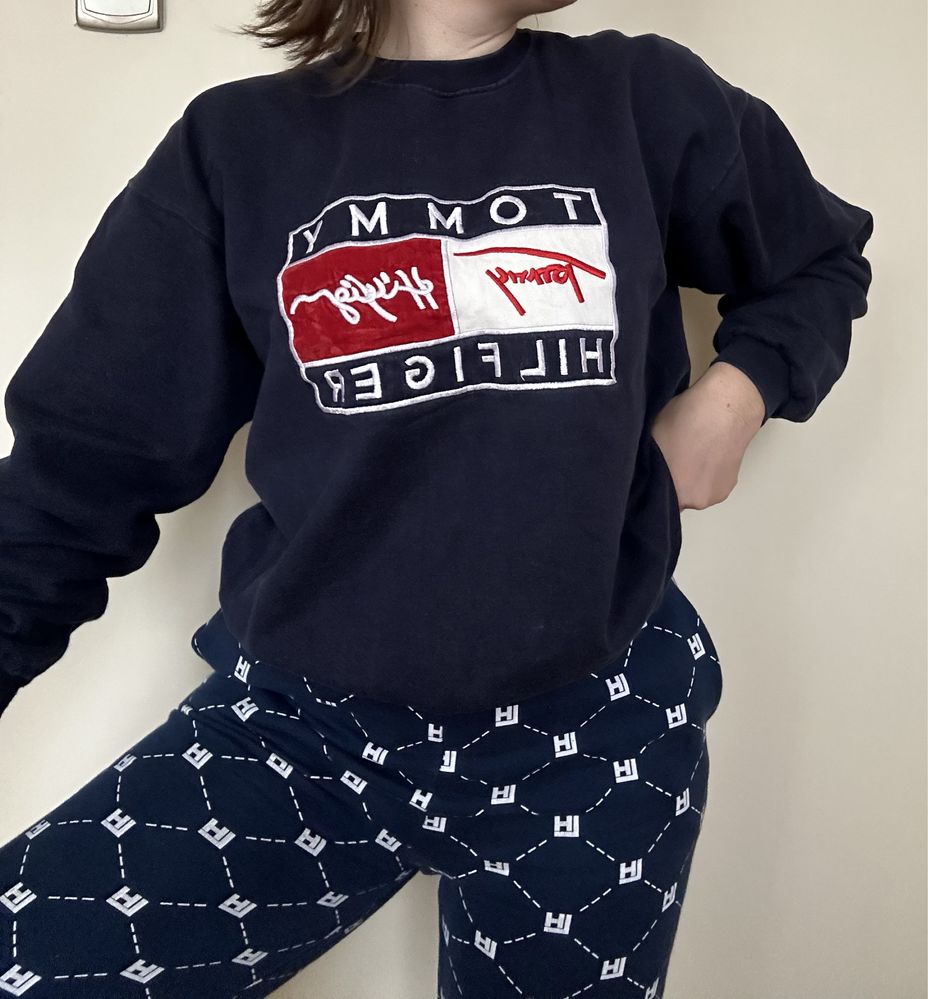Granatowa bluza tommy hilfiger vintage oversize