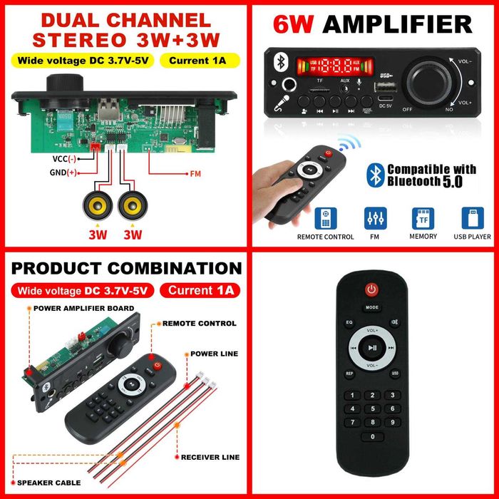 Mp3 модуль, плеер с усилителем 2×3w. Пульт.