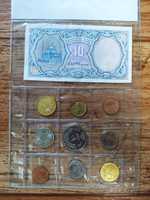 Набор 9 монет Египет и банкнота 10 пиастров Сфинкс и Пирамиды Гизы